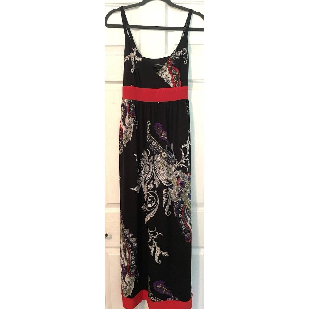 Y2K‎ Dress Maxi Babydoll size 6 Empire waist Black paisley Red sash Sexy USA